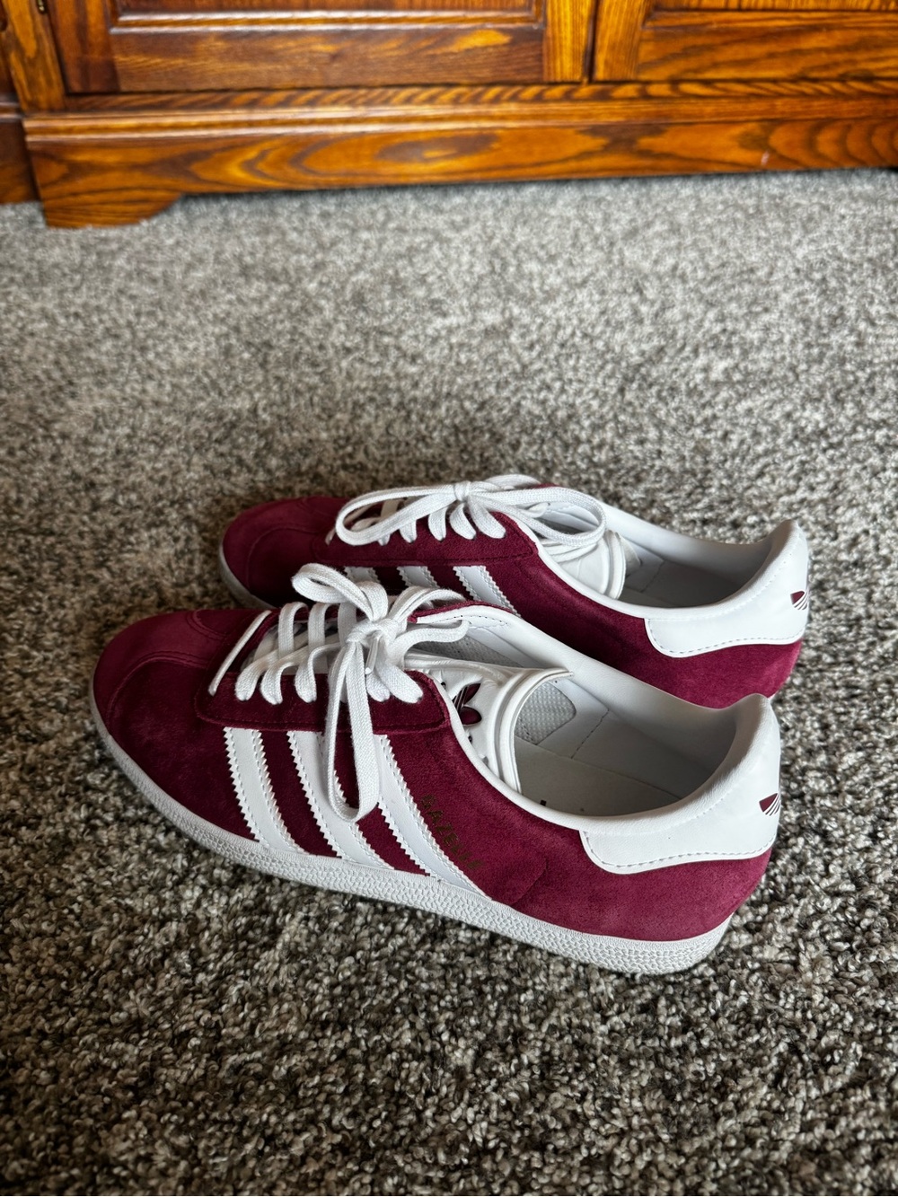 adidas Burgundy and White Suede Low-Top Sneaker